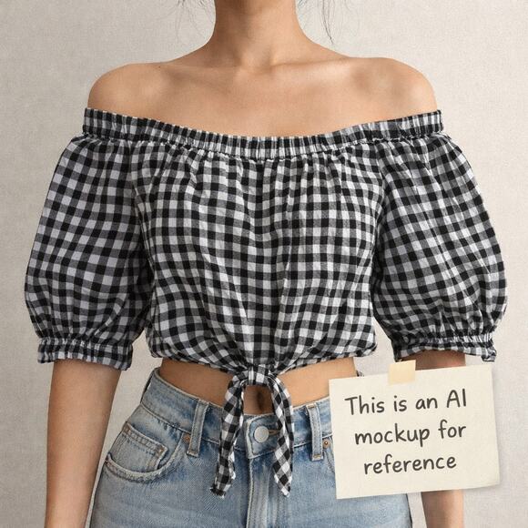 Forever 21 Tops - Forever 21 Black White Gingham Off Shoulder Crop Top Size S
